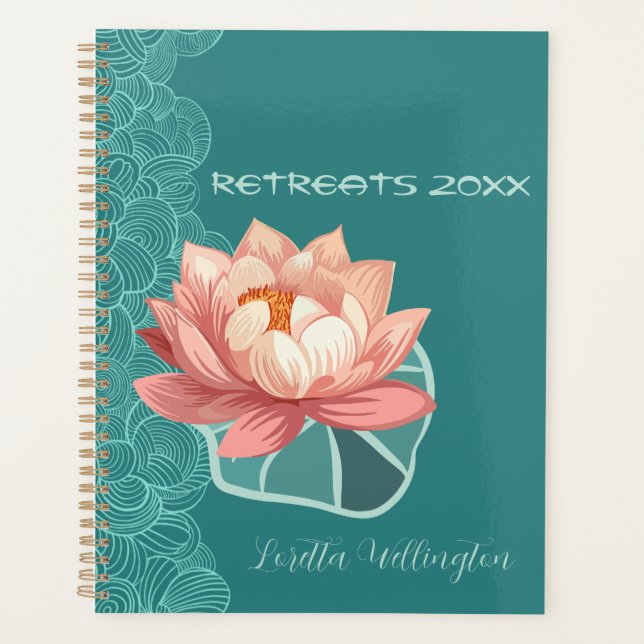 Watercolor Peach Lotus On Teal Personalized (Devant)