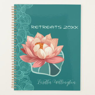 Watercolor Peach Lotus On Teal Personalized Planner