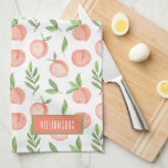 Watercolor Peach Pattern Personalized Kitchen Towel<br><div class="desc">This kitchen towel has an elegant watercolor peach and greenery pattern personalized with your name. You can put this design on other products,  too!</div>