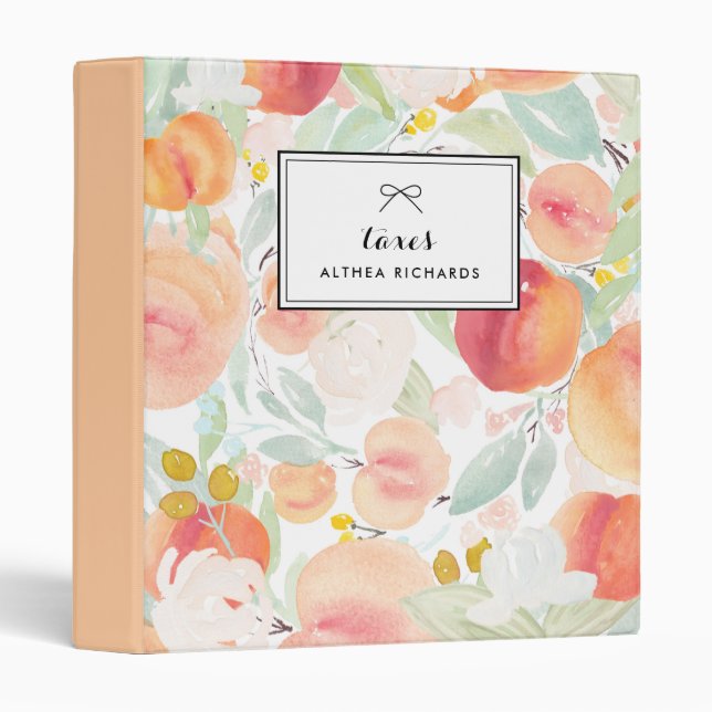 Watercolor Peach Pattern Personalized Taxes Binder (Front/Spine)
