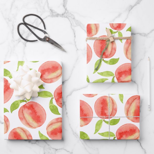 Watercolor Peach Pattern  Wrapping Paper Sheet (Front)