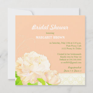 Watercolor Peach Peony Bridal Shower Invitation