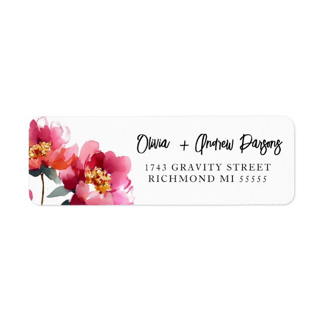 Watercolor Peach Peony Script Address Label (Front)