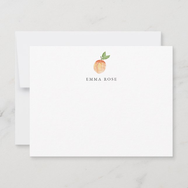 Watercolor Peach Personalized Flat Note Card (Front)