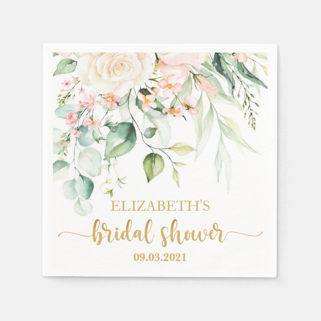 Watercolor Peach Pink Blush Flower Bridal Shower Napkin (Front)