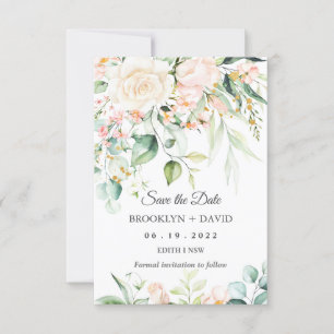 Watercolor Peach Pink Blush Flower Save the Date Invitation
