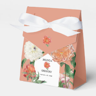 Watercolor Peach Pink Peonies Flowers Wedding Favor Box