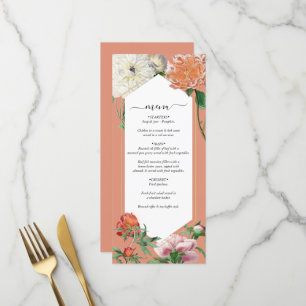 Watercolor Peach Pink Peonies Flowers Wedding Menu