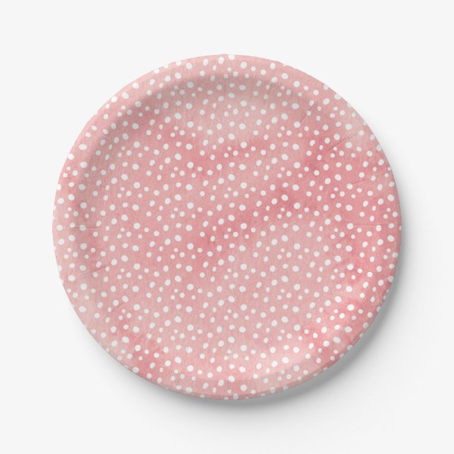 Watercolor peach pink spotty pattern party plates (Front)