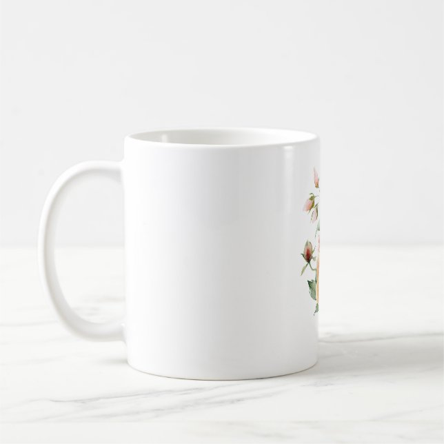 Watercolor Peach Rose Floral Classic Mug (Left)