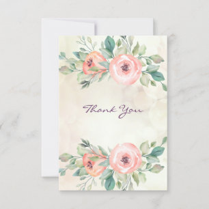 Watercolor Peach Roses Floral Thank You Card