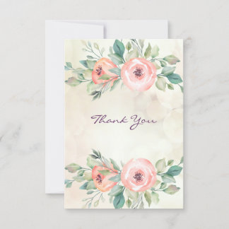 Watercolor Peach Roses Floral Thank You Card