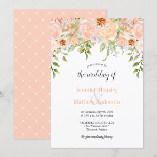 Watercolor Peach Roses Floral Wedding Invitation
