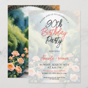 Watercolor Peach Roses Garden 90th Birthday Invitation