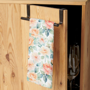 Watercolor Peach Roses Kitchen Towel