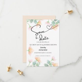 Watercolor Peach & Sage Semi-Transparent Wedding Save The Date