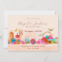 Watercolor peach sewing tools art wedding