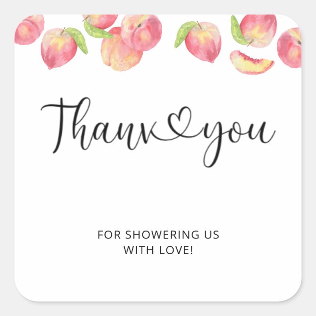Watercolor peach thank you square sticker (Front)