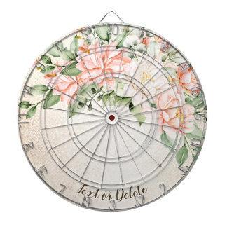 Watercolor Peach White Flowers Elegant Dartboard