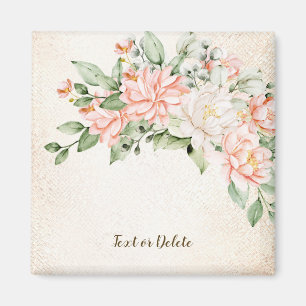 Watercolor Peach White Flowers Elegant Magnet