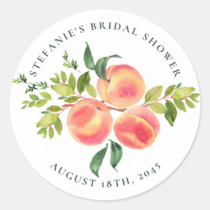 Watercolor Peaches and Greenery Bridal Shower Classic Round Sticker