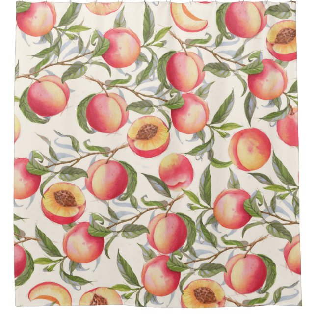 Watercolor peaches, seamless floral pattern. (Front)
