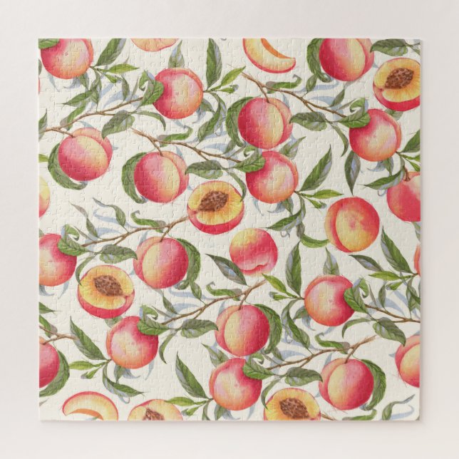Watercolor peaches, seamless floral pattern. jigsaw puzzle (Vertical)