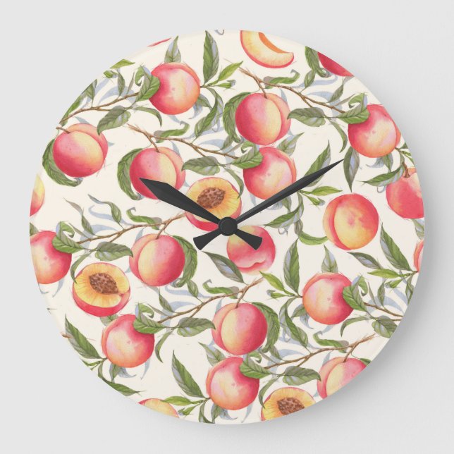 Watercolor peaches, seamless floral pattern. large clock (Front)
