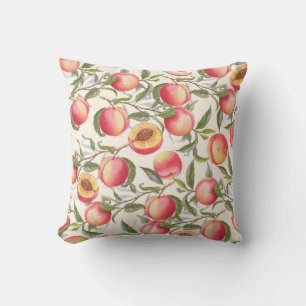 Watercolor peaches, seamless floral pattern. throw pillow