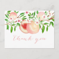 Watercolor Peaches thank you note for baby shower