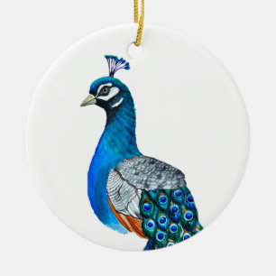 Watercolor peacock ceramic ornament
