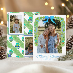 Watercolor Peacock Christmas Garland Swag Photo Holiday Card
