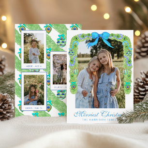 Watercolor Peacock Christmas Garland Swag Photo Holiday Card