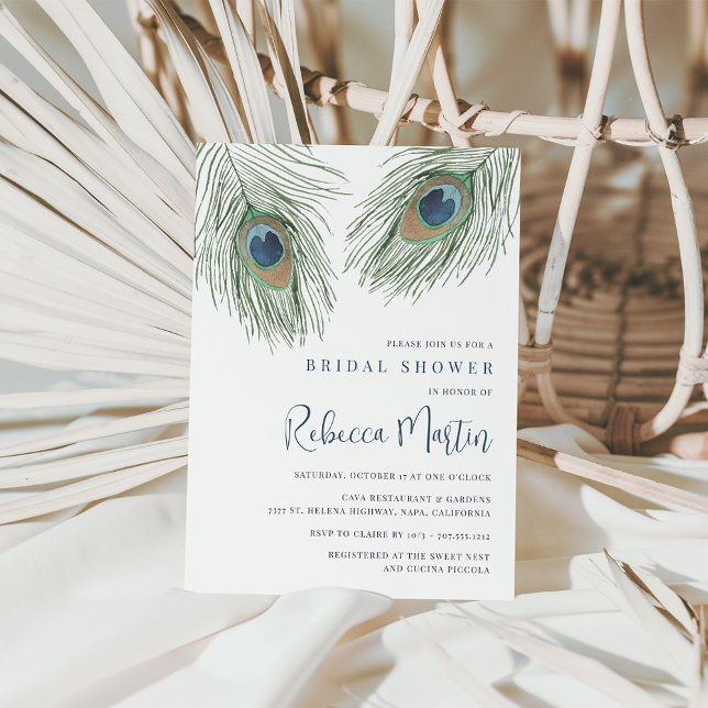 Watercolor Peacock Feather Bridal Shower Invitation (Creator Uploaded)