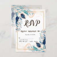 Watercolor Peacock Feather Floral RSVP