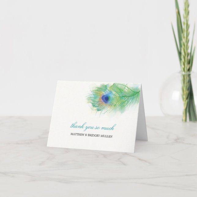 Watercolor Peacock Feather Thank You (Front)