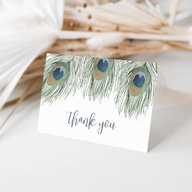 Watercolor Peacock Feather Thank You Card (Creator Uploaded)