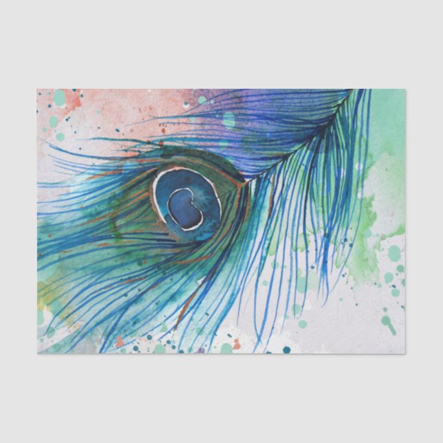 Watercolor Peacock Feather Tissue Paper (Front)