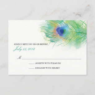 Watercolor Peacock Feather Wedding RSVP