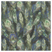 Watercolor Peacock Feathers Pattern Blue | Green