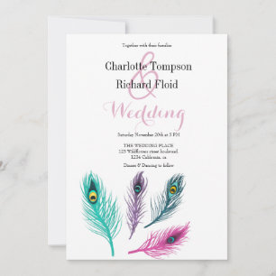 Watercolor Peacock Feathers Wedding Invitation
