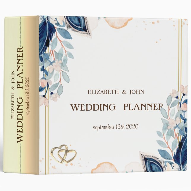 Watercolor Peacock Floral Wedding Binder (Front/Spine)