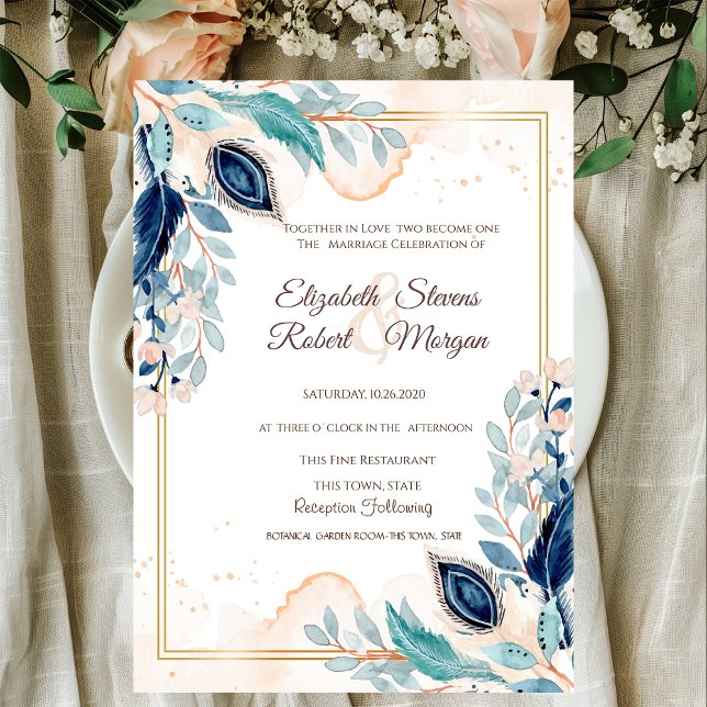 Watercolor Peacock Floral Wedding Invitation (Creator Uploaded)