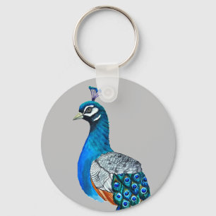 Watercolor peacock keychain