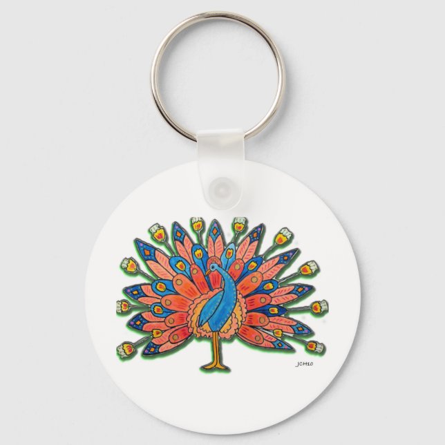 Watercolor Peacock Keychain (Front)