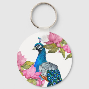Watercolor peacock keychain