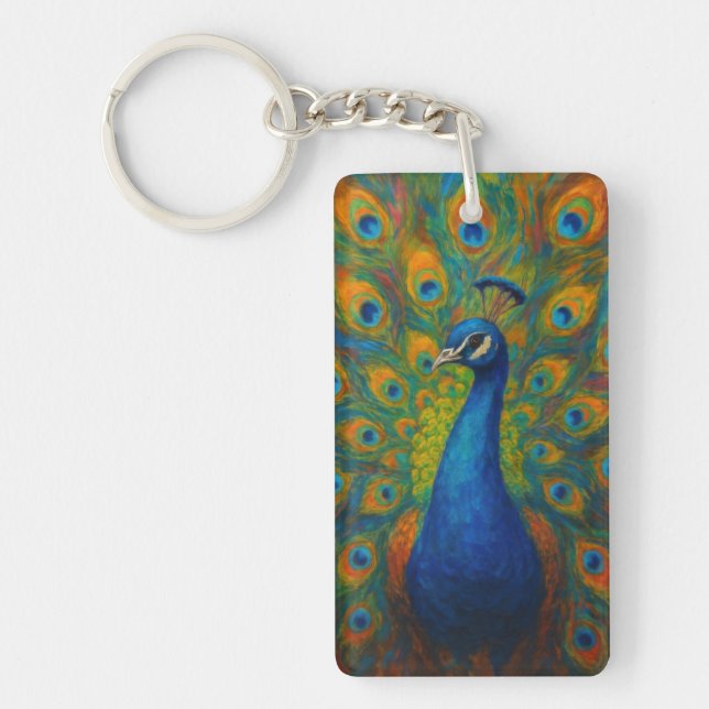 Watercolor Peacock Keychain (Front)