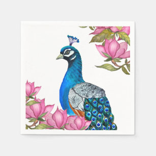 Watercolor peacock napkin