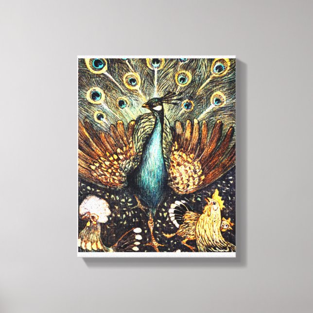 Watercolor Peacock Painting Stretched Canvas Print (Front)