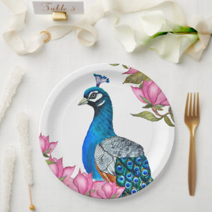 Watercolor peacock paper plate